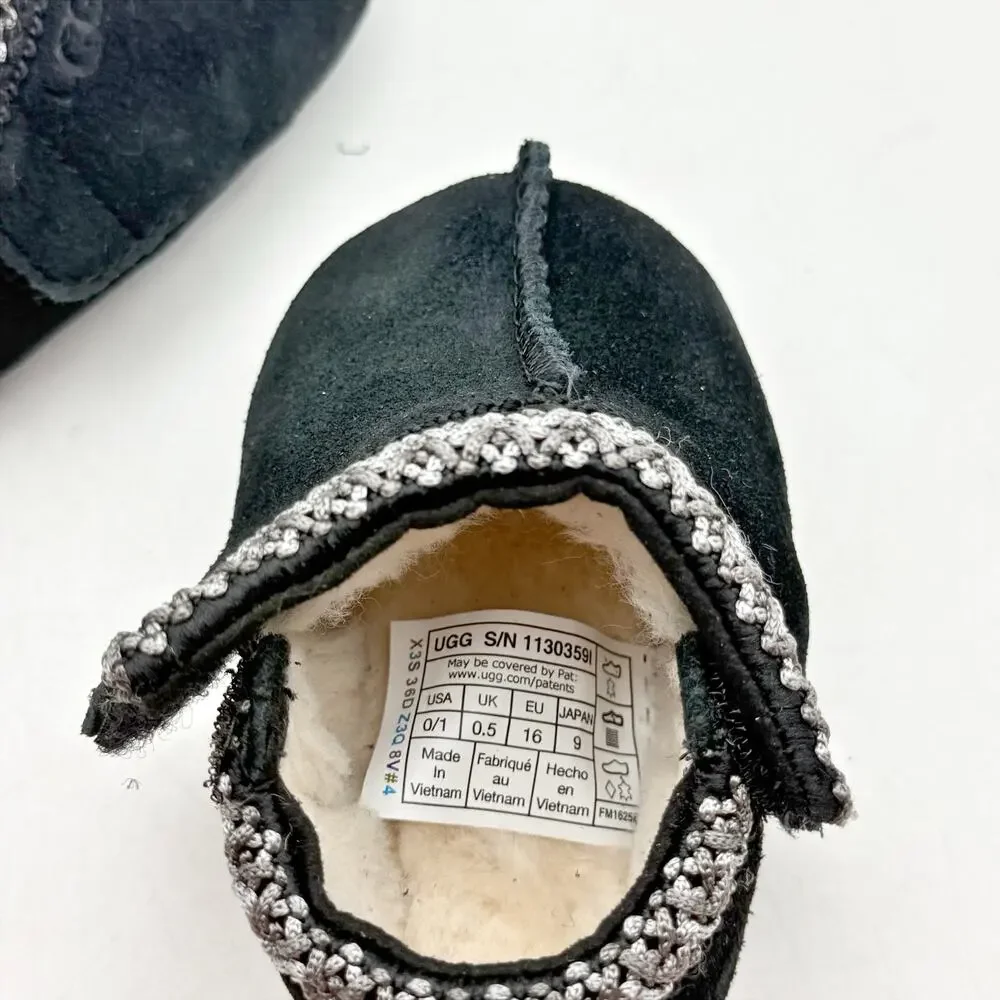 UGG Baby Tasman Slippers US 0/1 XS Black Suede NIB
